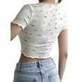 thumbnail image 6 of Women Summer Short-Sleeved T-shirt Lace Collar Fashion Print Slim Fit Tops, 6 of 10