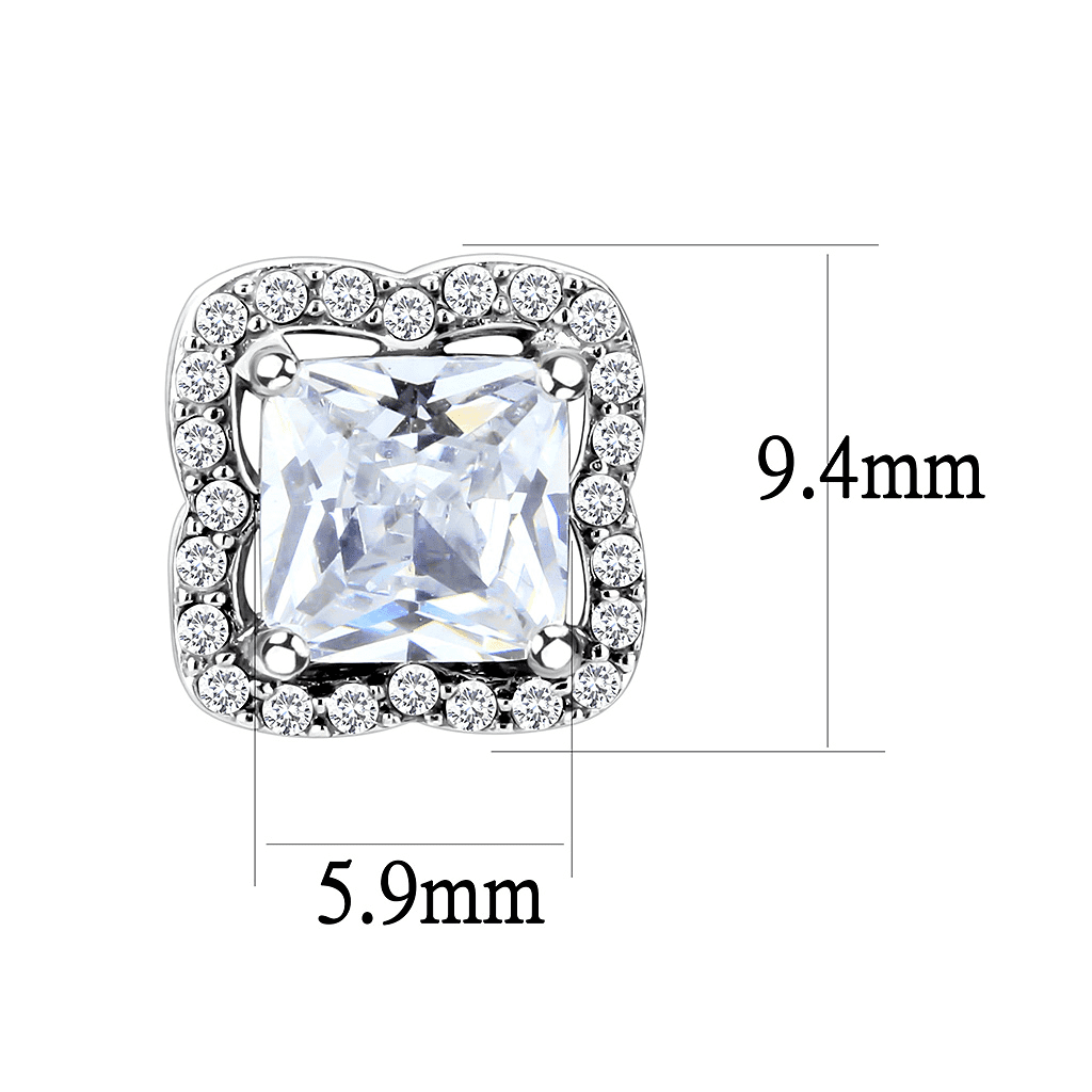 Women's Stainless Steel High polished CZ Clear Earrings
