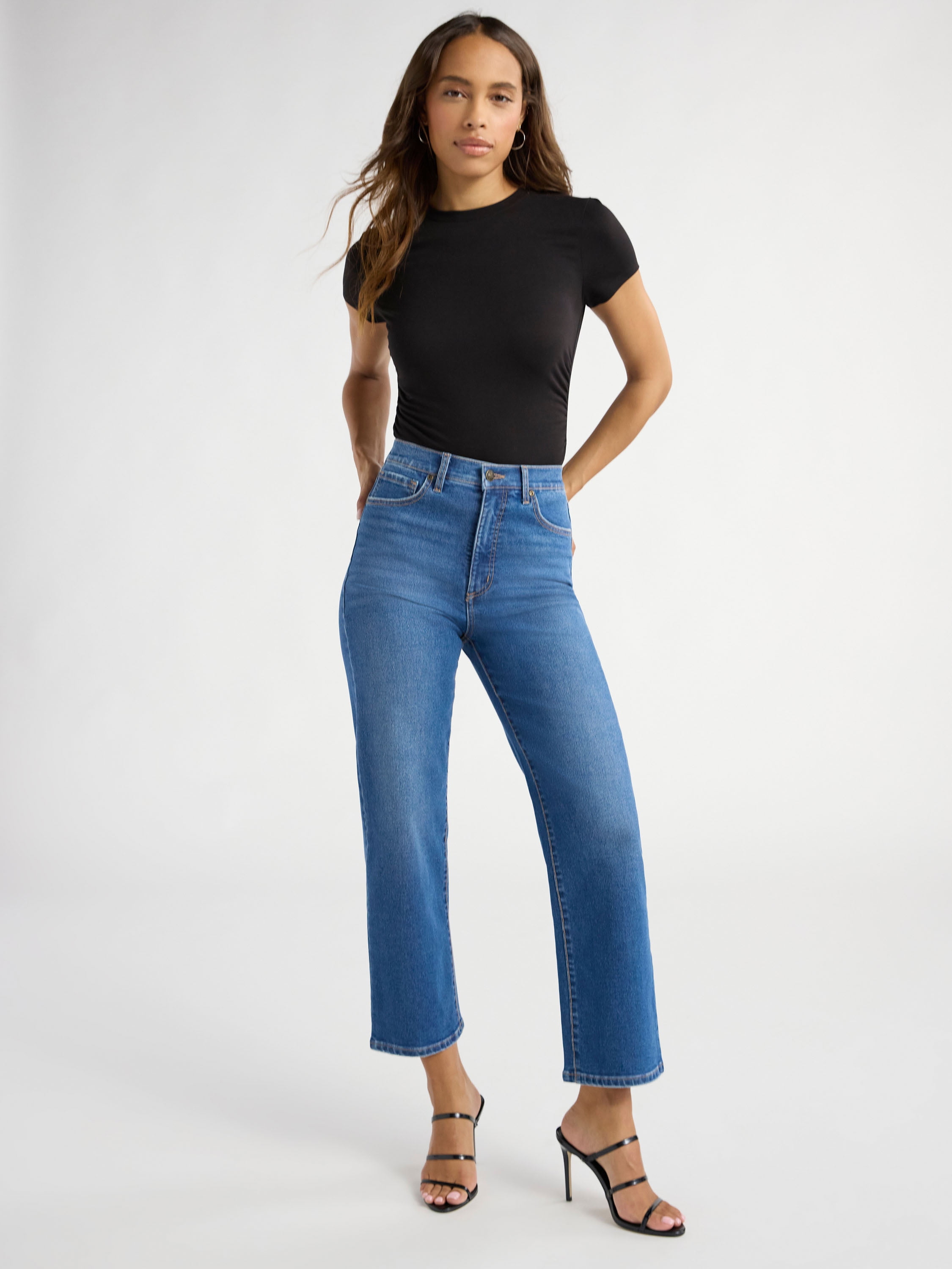 Sofia by Sofia Vergara Women's and Women's Plus Lana Relaxed Straight Super High Rise Jeans, 27" Inseam, Sizes 0-28