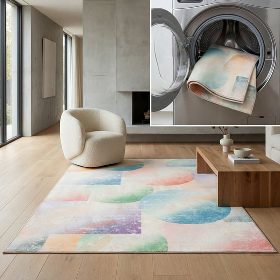 SAFAVIEH Paint Brush Kuzman Abstract Area Rug, Blue/Purple, 6'7" x 6'7" Square