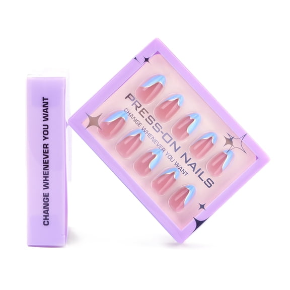French Blue Minimalist Luxury Press-On Nails, 30 Pieces, Coated Finish, Short Almond Tips