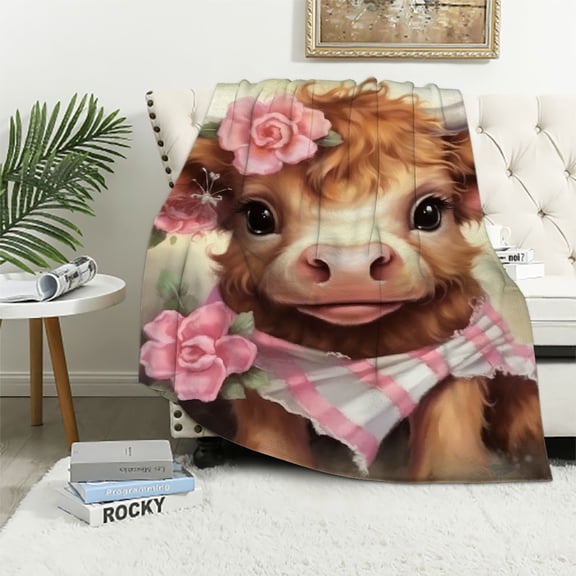 Bciig Baby Cow Pink Flower Warm Lightweight Blanket Soft Fleece Blankets All Seasons Flannel Material for Living Rooms Sofa Decor Gifts 40x50in