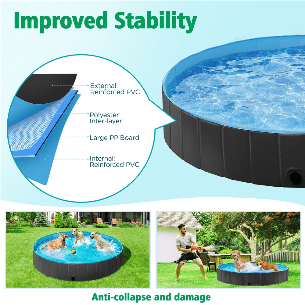 Alden Design Foldable Pet Pool for Garden Yard, 4XL, Black