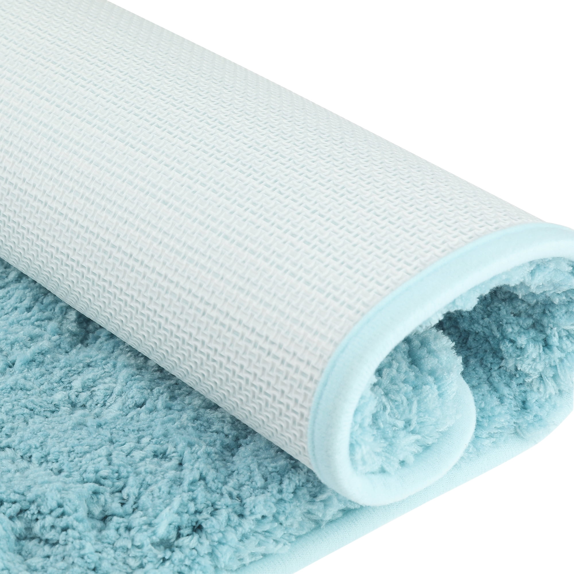 Unique Bargains Luxury Bath Mat Rug Solid Plush Shaggy Bath Carpet for Bathroom Floor Blue 16"x24"