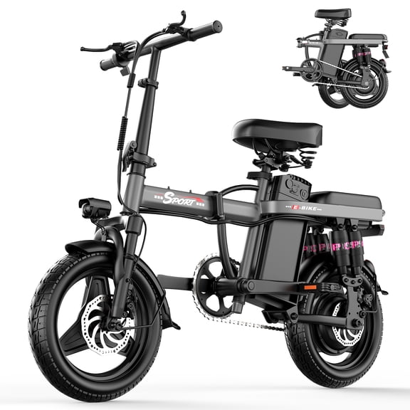 ASKGO 1200W Electric Bike for Adults Teens, 48V 14Ah Folding Ebike, 25MPH & 30 Miles Range, 14" Commuting Ebike with Dual Suspension & Dual Brake, 3-Speed Modes, Portable Electric Mini Bike,UL2849