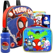 DECADE WEST Spidey and His Amazing Friends Backpack and Lunch Bag Set - Bundle with 11" Spidey and Friends Mini Backpack, Spiderman Lunch Box, Water Bottle, Temporary Tattoos, More | Spidey Backpack Toddler