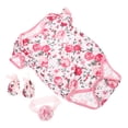 thumbnail image 3 of Mono de bebé recién nacido de 3 piezas con estampado de rosas, diadema de flores y zapatos, mono de algodón de manga corta de una pieza, ropa para muñeca renacida, muñeca niña pequeña., 3 of 5