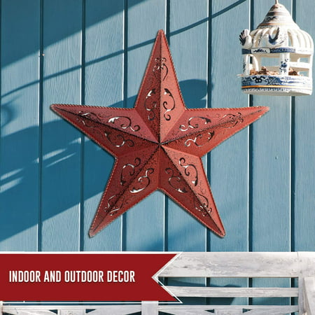Red Lacy Metal Barn Star 18 Rustic, Outdoor House Decorations Stars