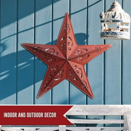 Red Lacy Metal Barn Star 18 Rustic Cut Out Style Country Indoor Outdoor Home Decor Interior Exterior Lacey Stars Decorations Look Great Hanging On House Walls Fence Porch Red Lacy Metal Barn Star 18 Rustic, Outdoor House Decorations Stars
