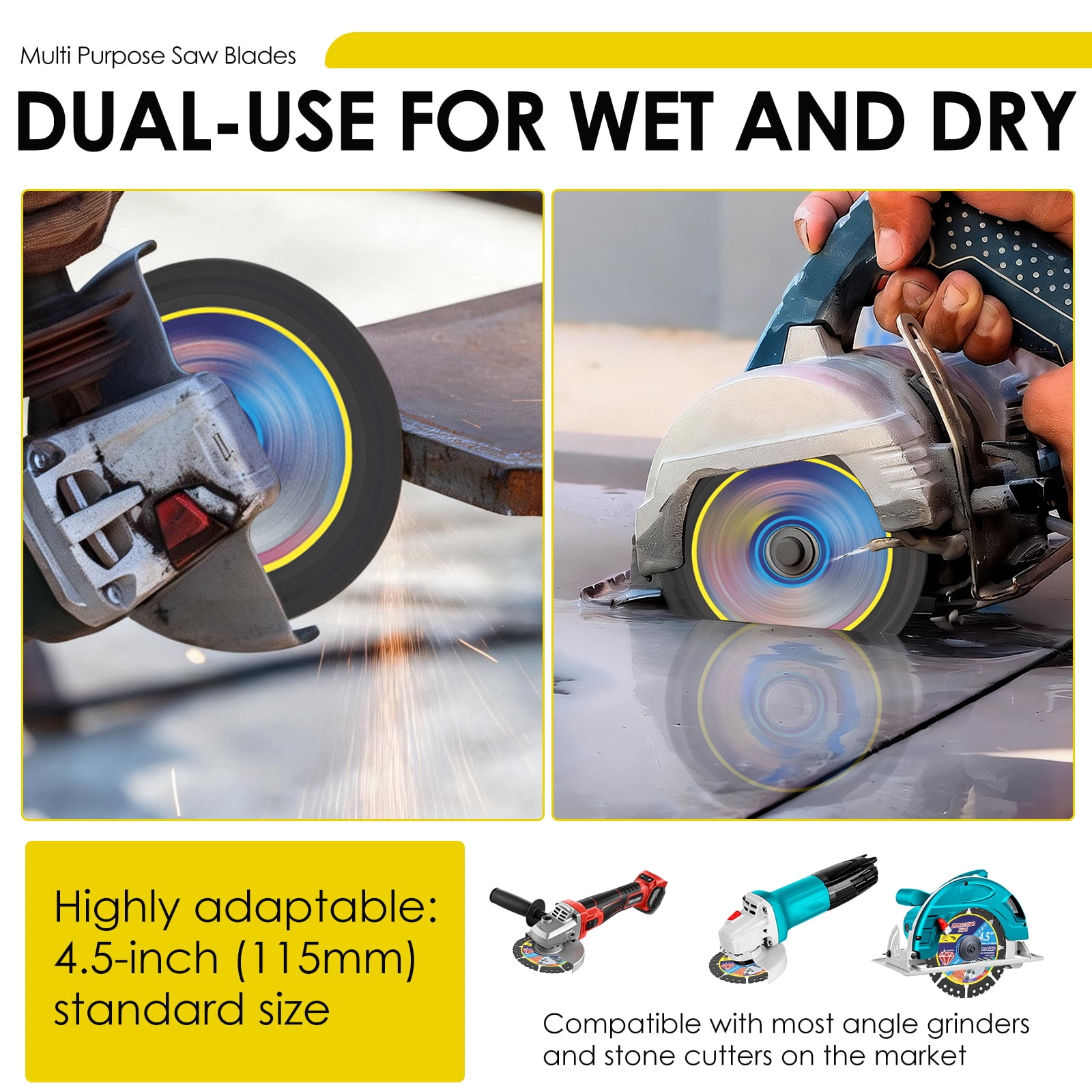 TMWEFUSC 15 Pcs Diamond Multi Purpose Saw Blade 4.5" Diamond Saw Blade Versatile Cutting Disc for Cutting Marble Quartz Stone Tile Metal Plastic