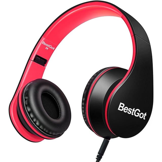 Cascos para Niños Bestgot con Micrófono Volumen en Línea Plegables Cable Desmontable Negro/Rojo