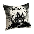 thumbnail image 2 of Halloween Throw Pillow Cover, Spooky Halloween Decor Haunted House 18X18 Inch Linen Pillow Case, for Indoor Living Room, Bedroom, Farmhouse Fall Gathering Use, Stain-Resistant, 2 of 6