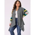 thumbnail image 2 of DARING DIVA Plus Size Striped Open Front Knit Cardigan Sweaters Shrugs 4X Dark Grey, 2 of 6