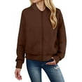 thumbnail image 4 of felwors 2025 Bomber Jacket Women Textured Lightweight Zip Up Jackets Casual Stand Collar Zipper Coat Fall Fashion Outerwear Top Brown, S, 4 of 6