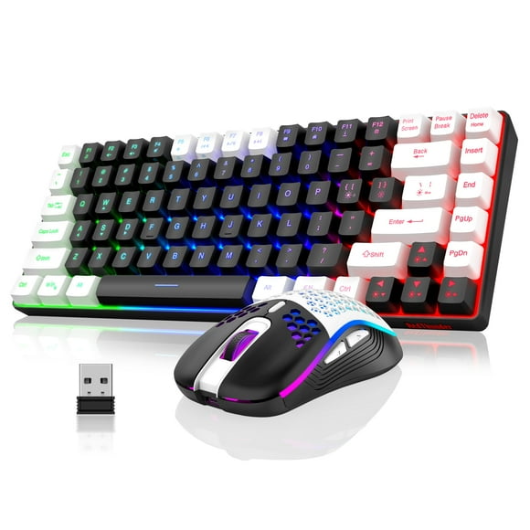 RedThunder K84 Wireless Keyboard and Mouse Combo, Rainbow Backlit Rechargeable Battery, 75% Layout 84 Keys TKL Ultra Compact Gaming Keyboard & Lightwe