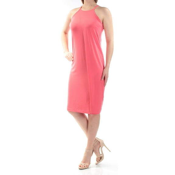 BAR III Womens Coral Sleeveless Halter Below The Knee Sheath Dress S