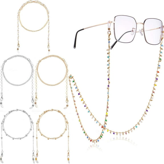 6 Pieces Beaded Eyeglass Chains Eyeglasses Strap Holder Face Covering Lanyard Beaded Eyewear Retainer Sunglasses Strap Reading Glasses Cords Lanyards for Women