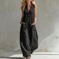 thumbnail image 2 of Women's Sleeveless V-Neck Button Front Wide Leg Jumpsuit Loose Casual Summer Outfit with Pockets, 2 of 5