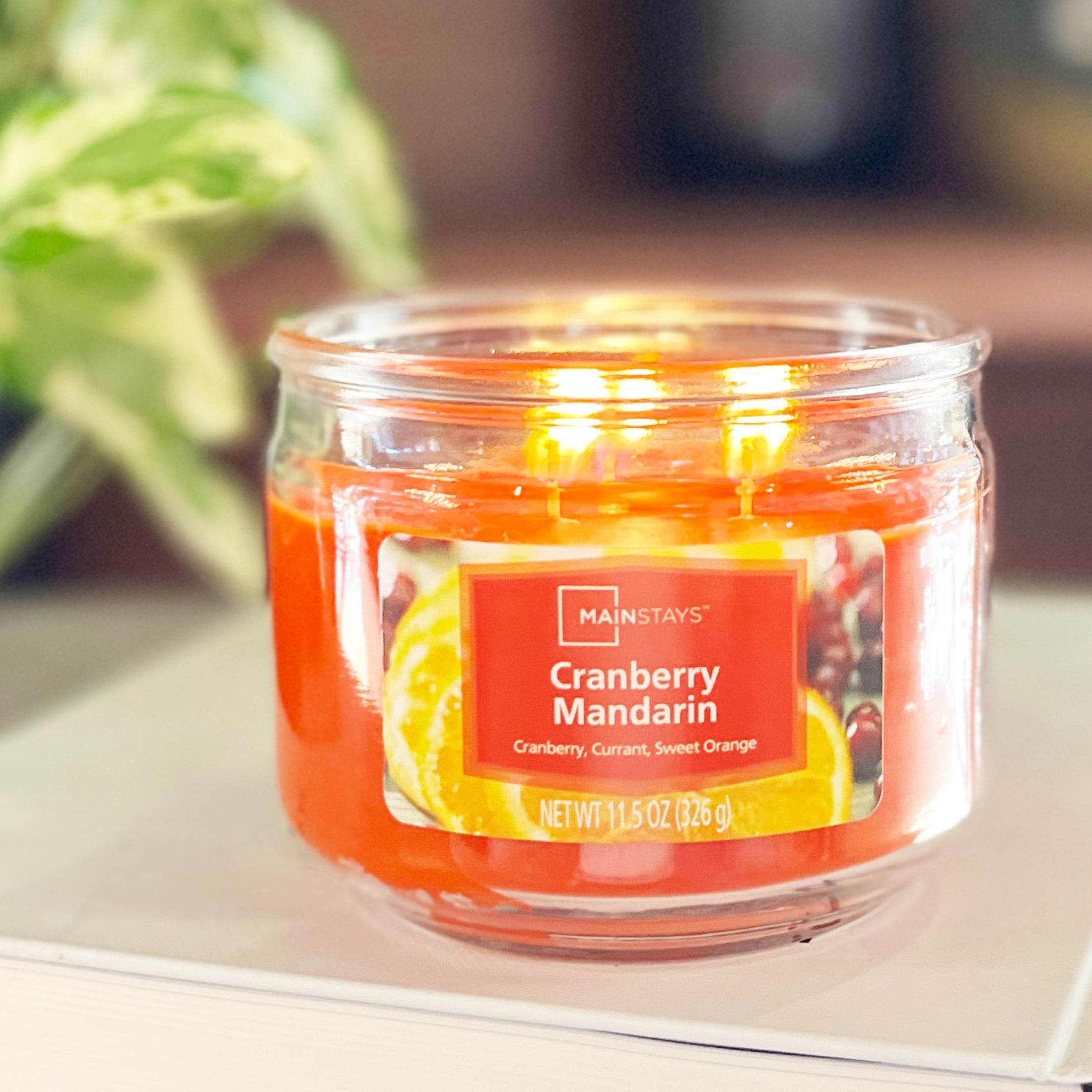 Mainstays 3-Wick Glass Jar Candle, Cranberry Mandarin, Coral Red, 11.5 oz