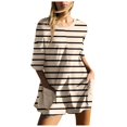 thumbnail image 1 of TrendOFT Combinaison Décontractée d'Été pour Femmes, Imprimé Rayé, Manches Courtes, Col Rond, Dos Nu, Beige TG, 1 of 7