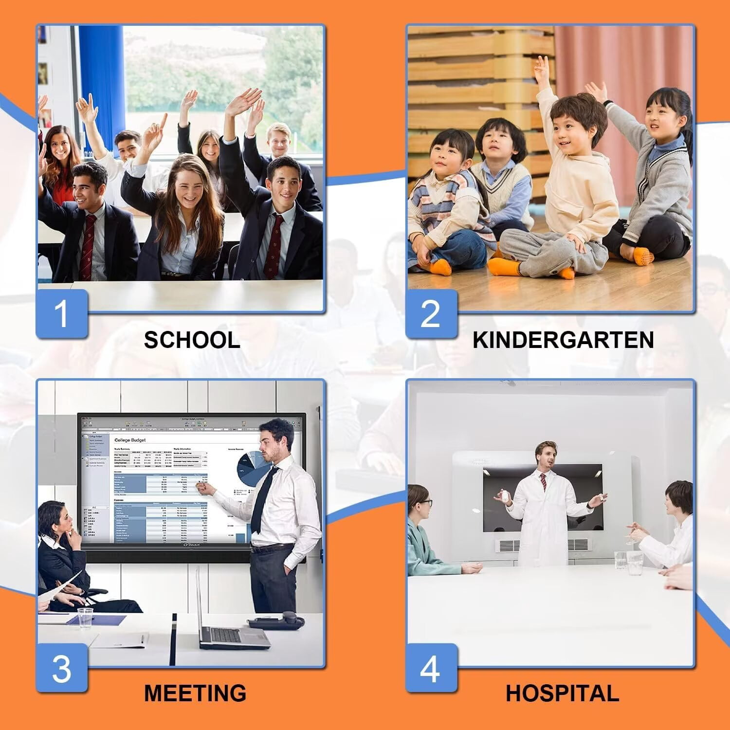 BELNET digital electronic calendar, 55 Inch multi-touch Smart Board for office, Family and classroom, built-in camera 4K Monitor Wireless Projection Player for Advertisin and Business