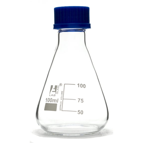 100mL Glass Erlenmeyer Flask with PTFE Lined Screw Cap, Borosilicate 3.3 Glass - Eisco Labs