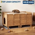 thumbnail image 3 of Double Litter Box Enclosure Furniture, Handwoven Rattan Hidden Cat Litter Box for 2 Cats with Washable Mat & Hooks, Khaki Brown, 3 of 9