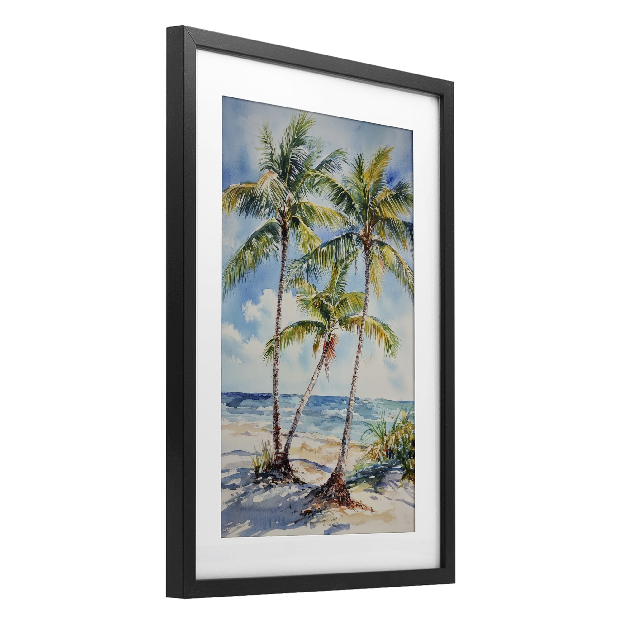 Stupell Industries Windy Palm Trees on Shore Black Framed Print Under Glass, design by Petal Prints Design