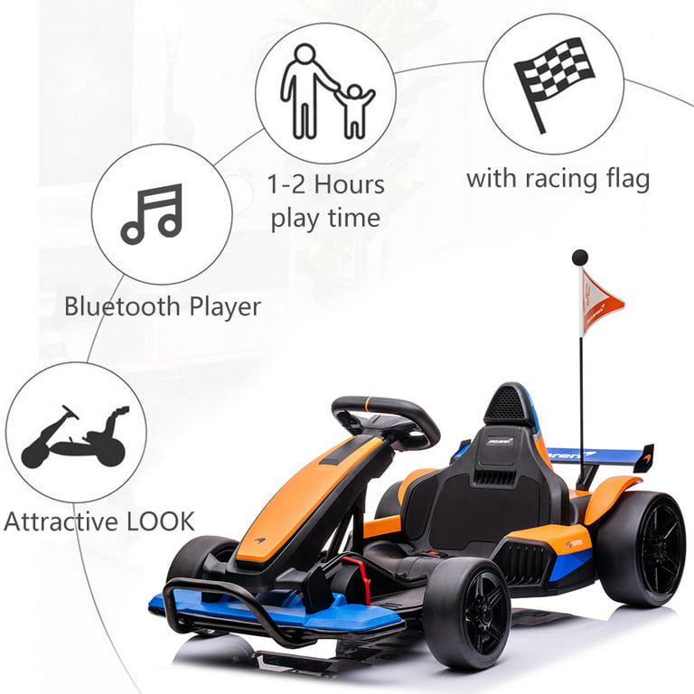 Licensed Mclaren Kids Go Kart, 24V Battery Powered Ride on Car Toy with  Bluetooth Function, Safety Belt, LED Lights, Two-Mode Electric Go Cart,  Drift Racer Car for Boys Girls 