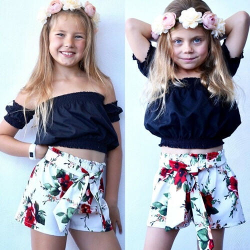 Color : 90 Kid Baby Girls Summer Cross Backless Vest Top+Shorts+Headband Clothes Set 3pcs