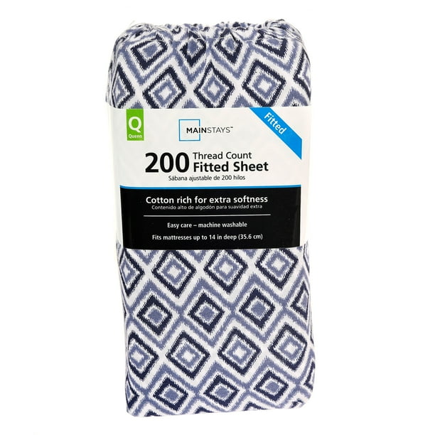 Mainstays 200 Thread Count Cotton Blend Flat Sheet, Queen, Ikat Blue