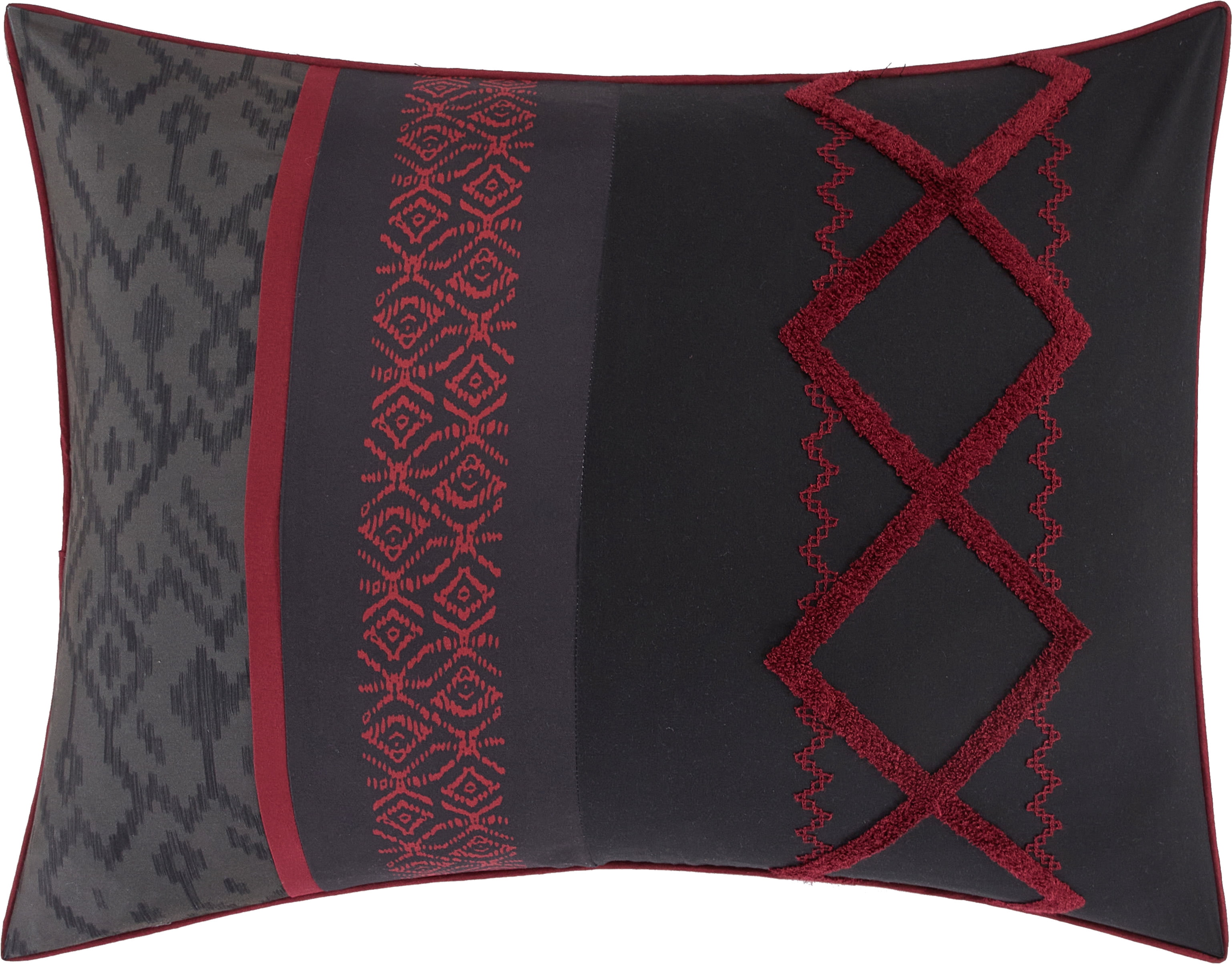 Nanshing Jamie 7 Piece Geometric Comforter Set, Black/Red, California King