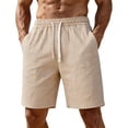 thumbnail image 3 of Thousandth Casual Striped Shorts for Men Summer Beach Shorts with Drawstring Elastic Waist Breathable Shorts Relaxed Loose Fit Flax Lounge Shorts, 3 of 8