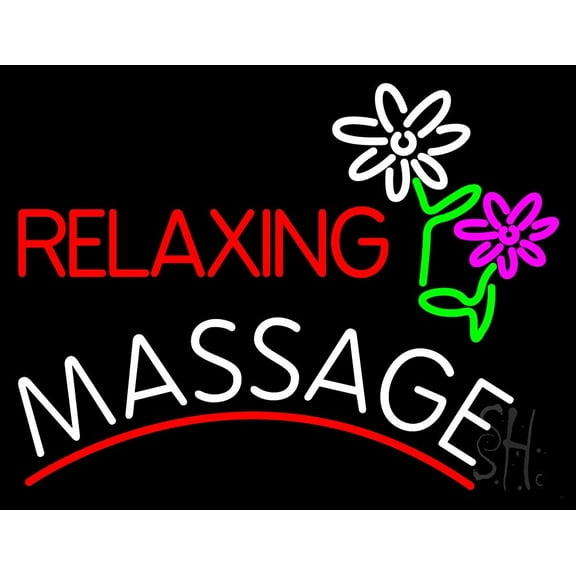 Relaxing Massage LED Neon Sign 15 x 19 - inches, Black Square Cut Acrylic Backing, with Dimmer - Bright and Premium built indoor LED Neon Sign for Spa interior decor and storefront.