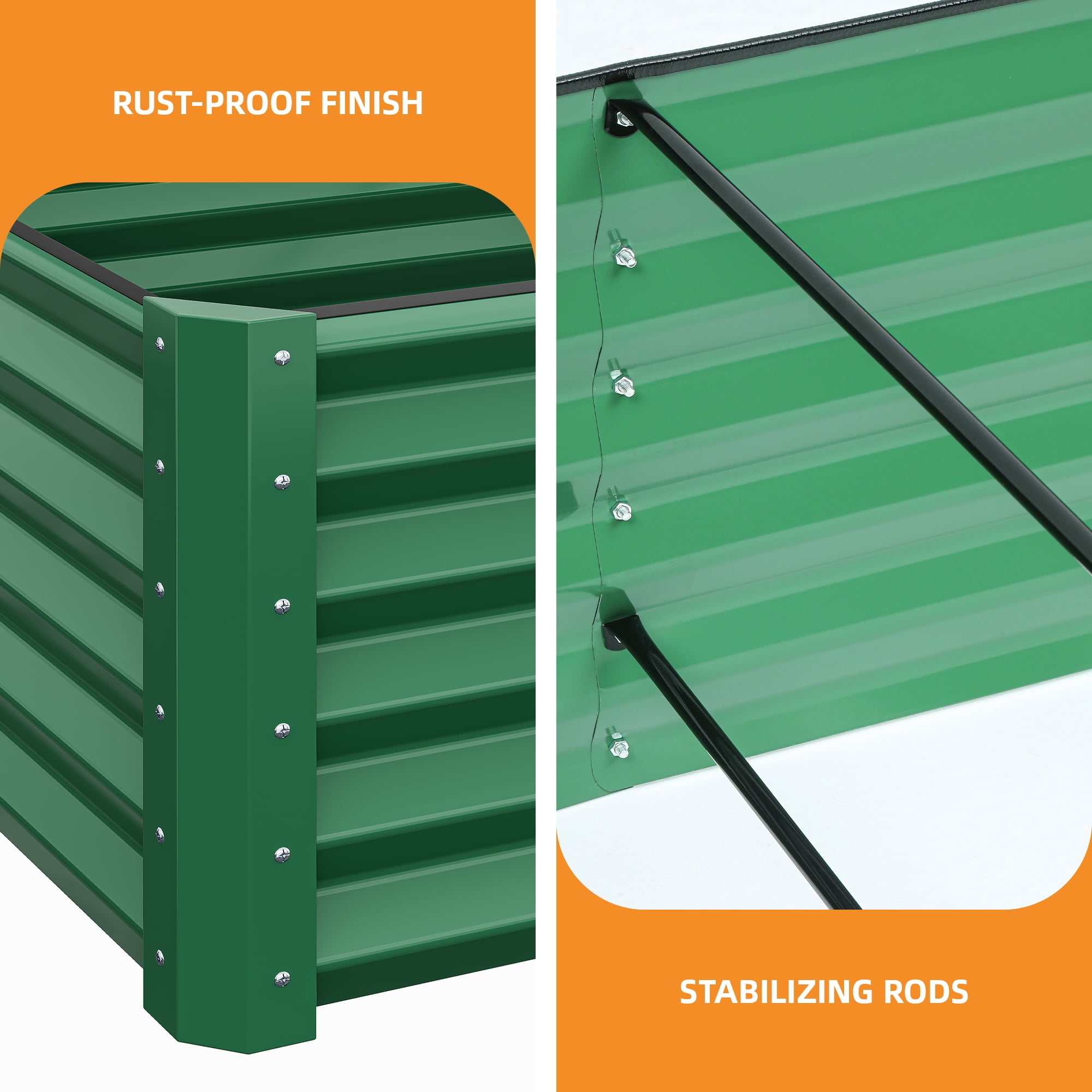 Uforic 2 Pack 8ftx4ftx1.5ft Large Raised Garden Bed Kit,Outdoor Galvanized Metal Patio Planter Box with Safety Rubber & Gloves, for Vegetables Flowers,Green