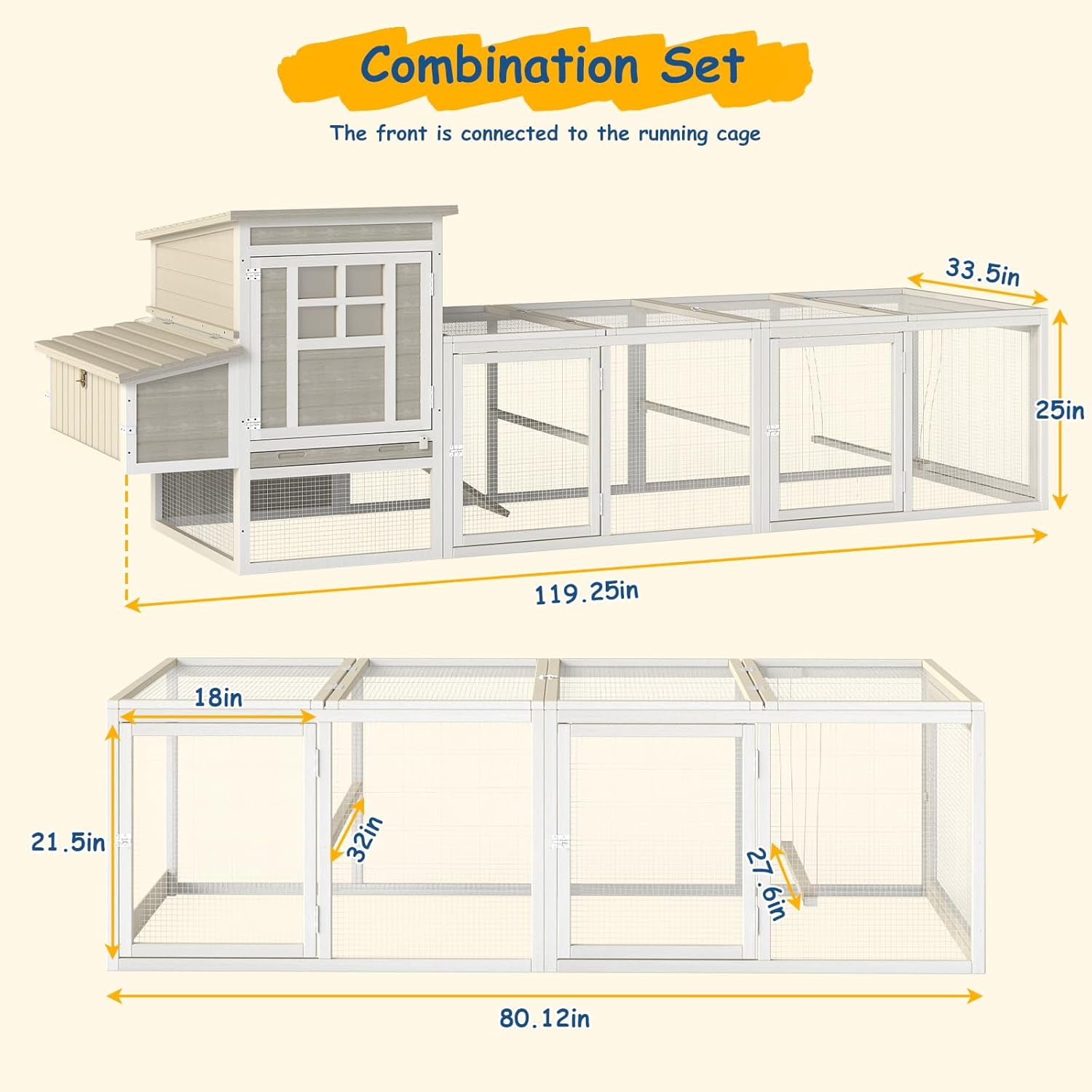 PETSCOSSET Outdoor Wooden Large Chicken Coop for 4–6 Chickens, Elevated 2-Tier Hen House, Backyard Poultry Coop