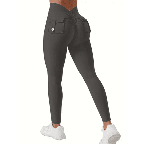 Women's V-back leggings with pockets, exercise leggings, abdominal control, hip lifting, gym yoga leggings