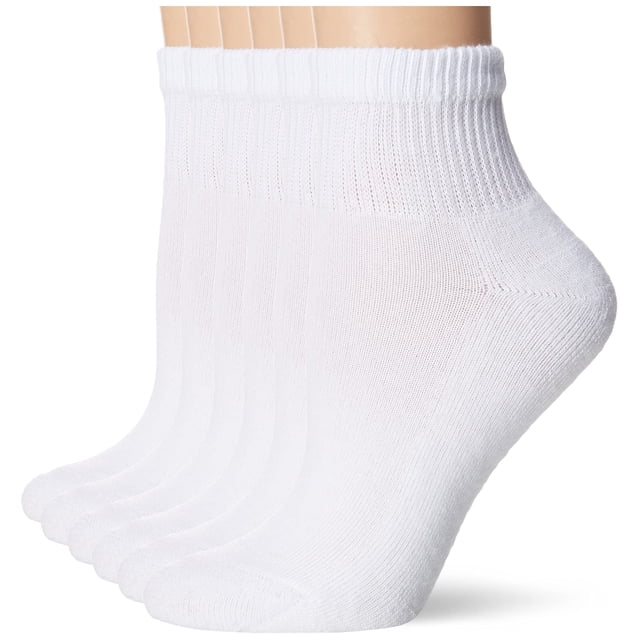 Hanes Paquete de 6 pares de calcetines tobilleros blancos para mujer, talla 8-12