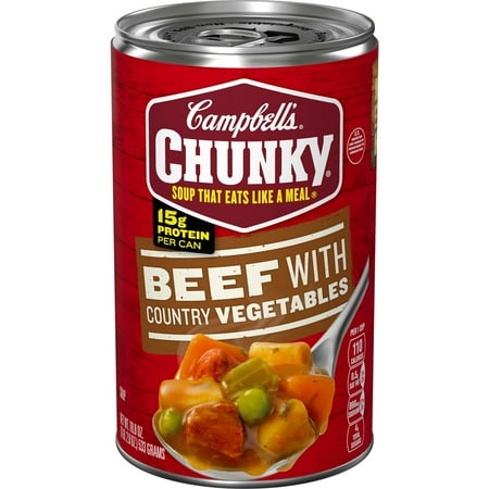 Campbell’s Chunky Soup, Ready to Serve Beef Soup with Country Vegetables, 18.8 oz Can, (Pack of 6)