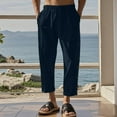 thumbnail image 4 of Mens Capris Pants, Men's Cotton Linen Pants Summer Casual Button Straight Beach Pants Baggy Elastic Waist Drawstring Yoga Trousers with Pockets XS-4XL, 4 of 4