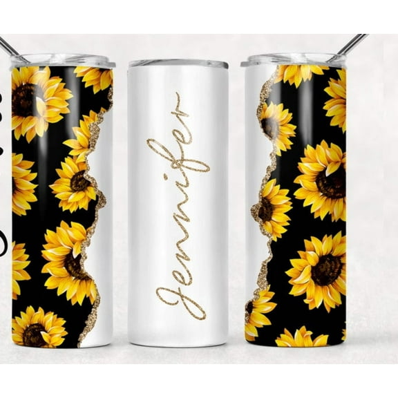 20oz Stainless Steel Personalized with your name and Sunflowers Tumbler