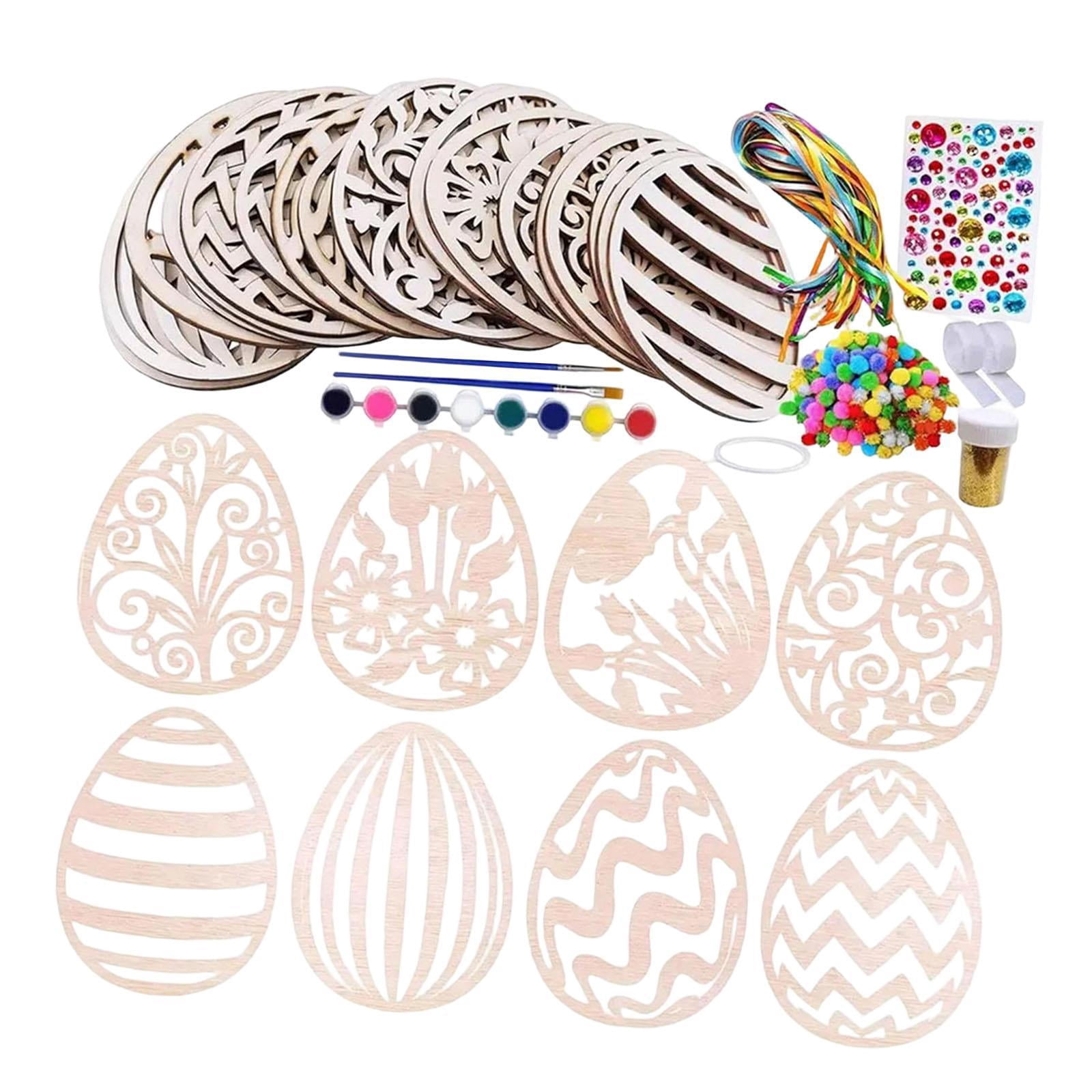 Dualoai 24 Pieces Easter Wooden Egg Cutouts Unfinished for Spring Easter Decorations