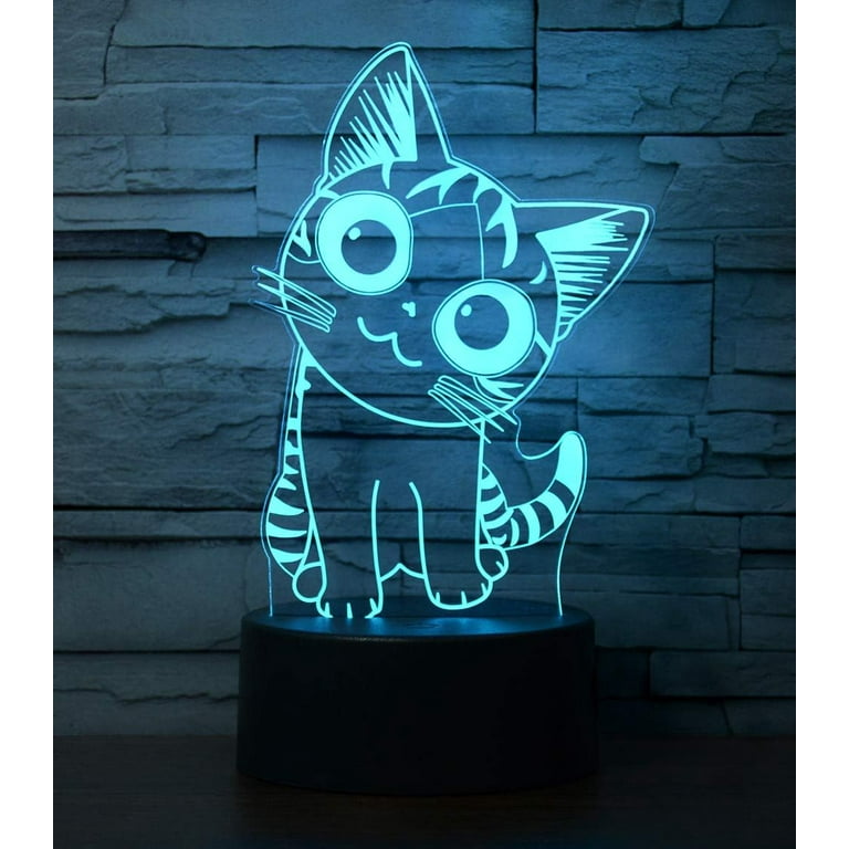 Cherish Tea Cat Lamp 3D Illusion Night Lights For Kids - With