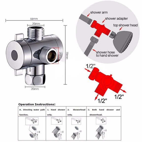 1/2 Inch Three Way T-adapter Valve For Toilet Bidet Shower Head Diverter Valve