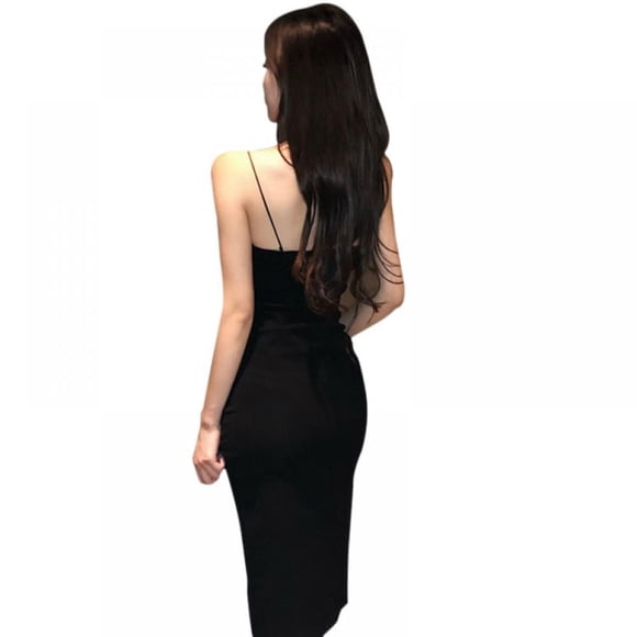 Summer Women‘s Sexy Condole Belt Gentle V Collar Base Retro Long Side Slit Dress Fashion Slim Glamorous Dress