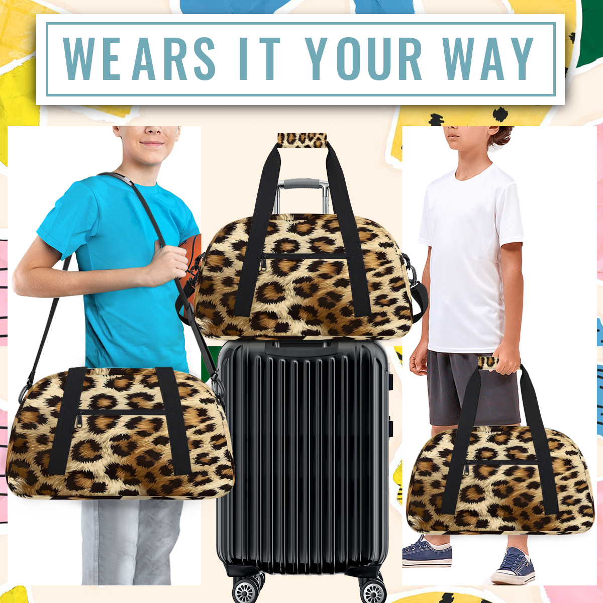 Herdesigns Sports Duffle Bags Travel Duffle Bag Gym Bag Vintage Leopard Print Weekender Travel Bag Waterproof Overnight Bag Carry On Travel Tote Bag Dance Bags