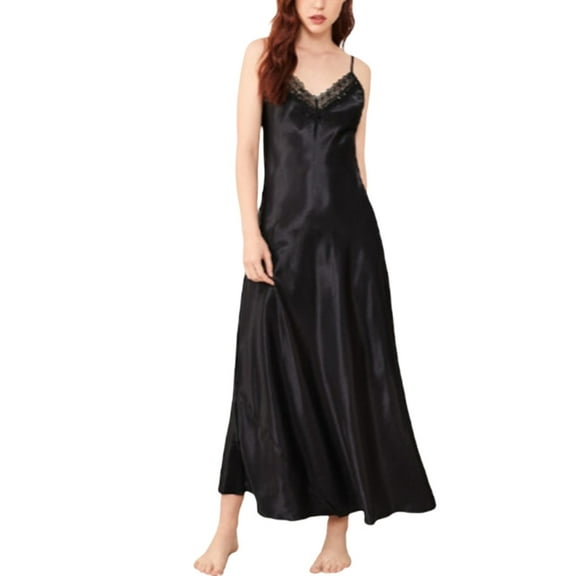 EFINNY Women's Nightdress Silk Lace Satin Nightgowns Long Chemise Sleepwear Sleeveless Full Slip Nightdress