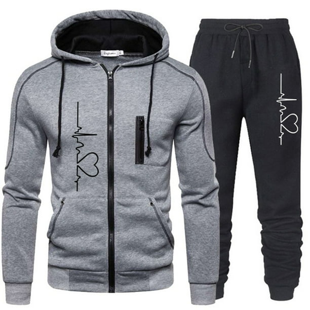 Conjunto de chándal para hombre, sudadera informal con estampado de corazón y pantalones de jogging, conjunto de 2 piezas, sudadera con cremallera, abrigo, ropa de calle popular para otoño e invierno