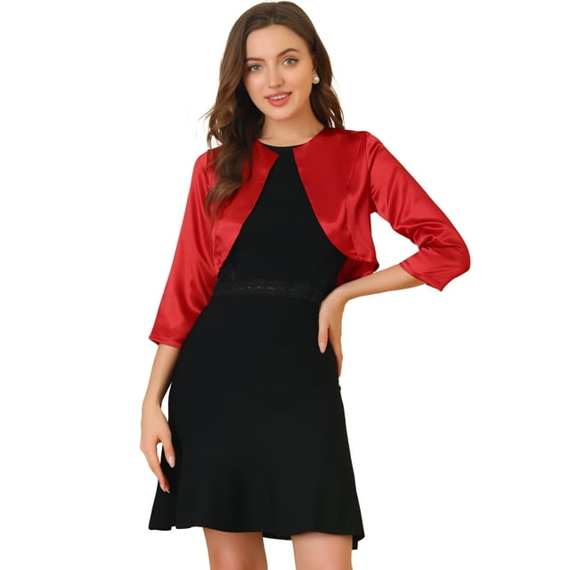 INSPIRE CHIC Boléro Cardigan en Satin Uni Élégant pour Femme, Ouvert à l'Avant, Manches 3/4