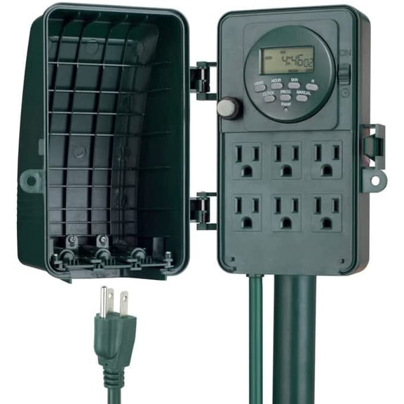 BN-LINK 7 Day Heavy Duty Outdoor Digital Stake Timer, 6 Outlets, Weatherproof